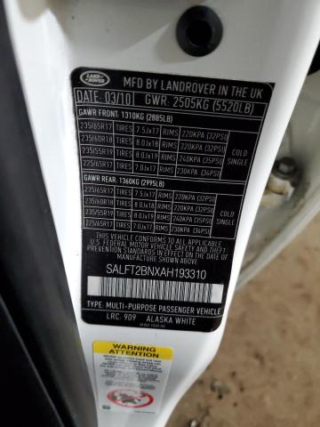 SALFT2BNXAH193310 - 2010 LAND ROVER LR2 HSE TECHNOLOGY WHITE photo 13