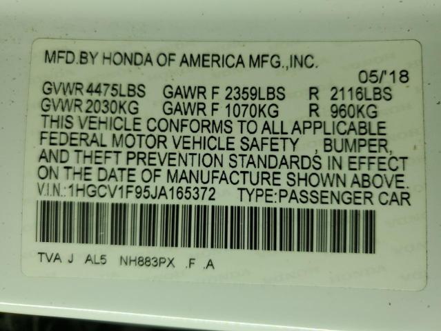 1HGCV1F95JA165372 - 2018 HONDA ACCORD TOURING WHITE photo 13