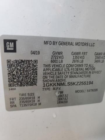 1GKKNMLS5KZ255194 - 2019 GMC ACADIA SLT-1 WHITE photo 14