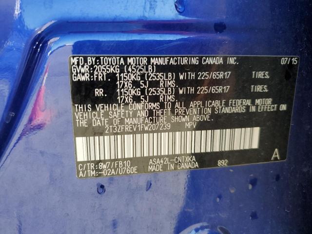 2T3ZFREV1FW207239 - 2015 TOYOTA RAV4 LE BLUE photo 14