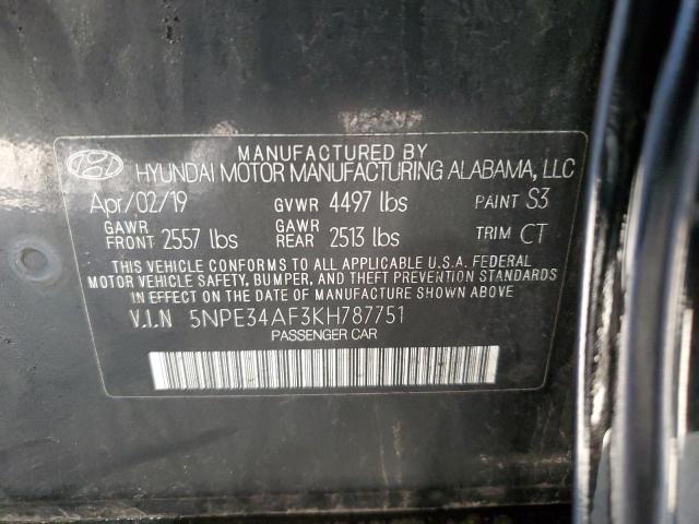 5NPE34AF3KH787751 - 2019 HYUNDAI SONATA LIMITED BLACK photo 12