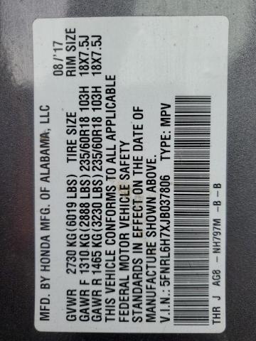 5FNRL6H7XJB037806 - 2018 HONDA ODYSSEY EXL GRAY photo 13