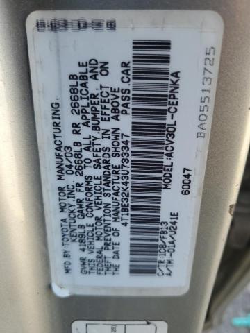 4T1BE32K43U733347 - 2003 TOYOTA CAMRY LE GRAY photo 12