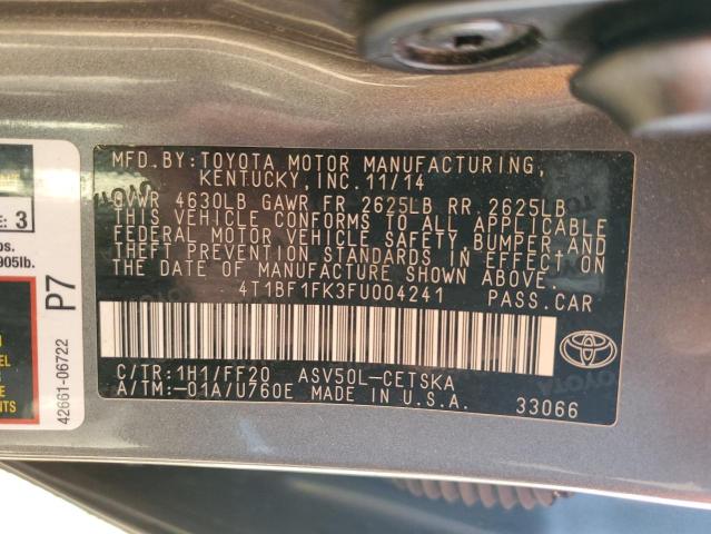 4T1BF1FK3FU004241 - 2015 TOYOTA CAMRY LE GRAY photo 13