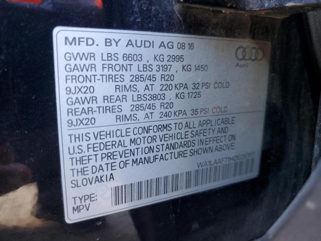 WA1LAAF71HD026707 - 2017 AUDI Q7 PREMIUM PLUS BLACK photo 13