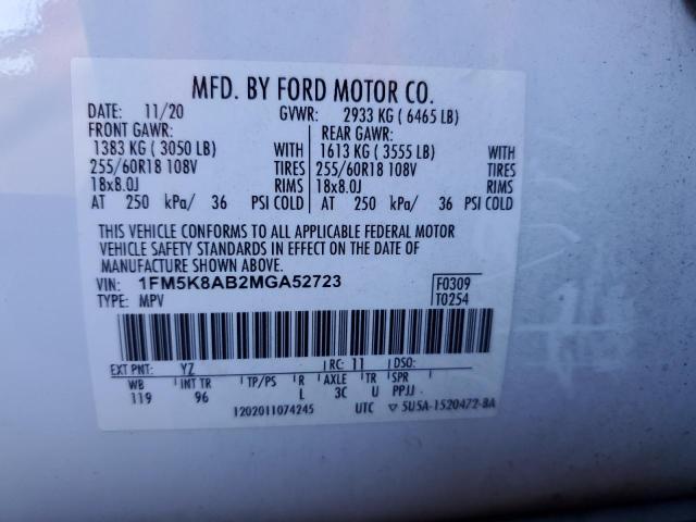 1FM5K8AB2MGA52723 - 2021 FORD EXPLORER POLICE INTERCEPTOR WHITE photo 12