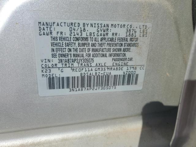 3N1AB7AP2JY305075 - 2018 NISSAN SENTRA S 银色 照片 12