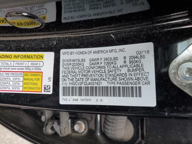 1HGCV2F32JA021621 - 2018 HONDA ACCORD SPORT Negro foto 12