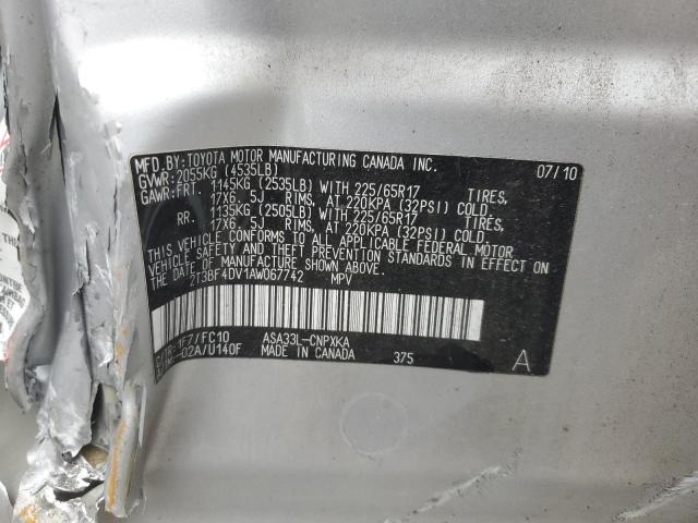 2T3BF4DV1AW067742 - 2010 TOYOTA RAV4 银色 照片 14