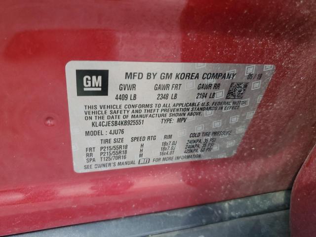 KL4CJESB4KB925551 - 2019 BUICK ENCORE PREFERRED RED photo 13