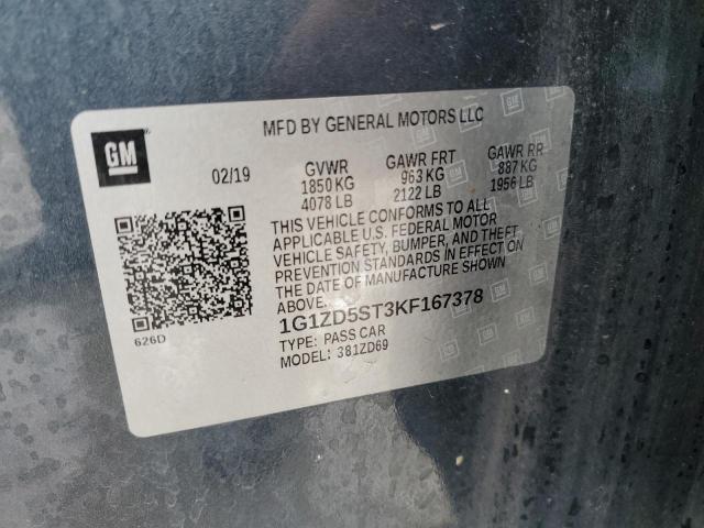 1G1ZD5ST3KF167378 - 2019 CHEVROLET MALIBU LT Bleu photo 12