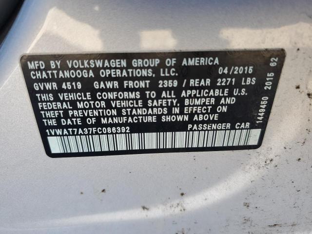 1VWAT7A37FC086392 - 2015 VOLKSWAGEN PASSAT S SILVER photo 12