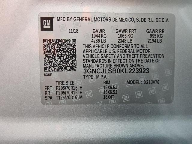 3GNCJLSB0KL223923 - 2019 CHEVROLET TRAX 1LT Silber Foto 13
