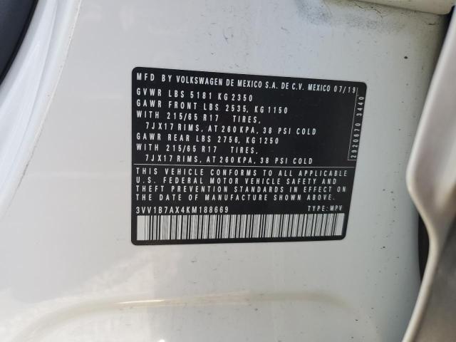3VV1B7AX4KM188669 - 2019 VOLKSWAGEN TIGUAN S Blanc photo 13