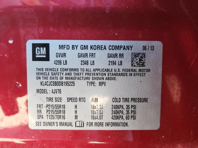 KL4CJCSB0DB195225 - 2013 BUICK ENCORE BURGUNDY photo 13