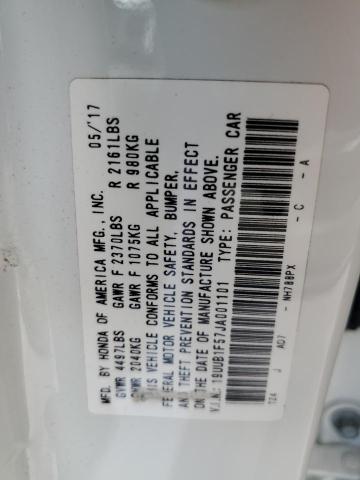 19UUB1F57JA001101 - 2018 ACURA TLX TECH WHITE photo 12