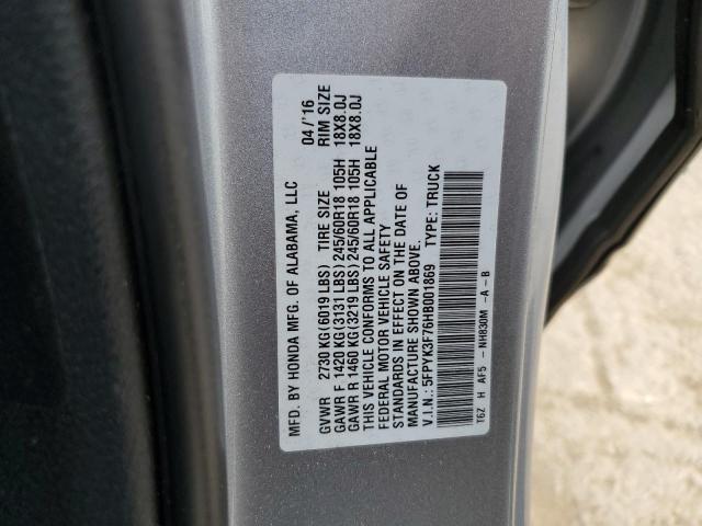 5FPYK3F76HB001869 - 2017 HONDA RIDGELINE RTL SILVER photo 12