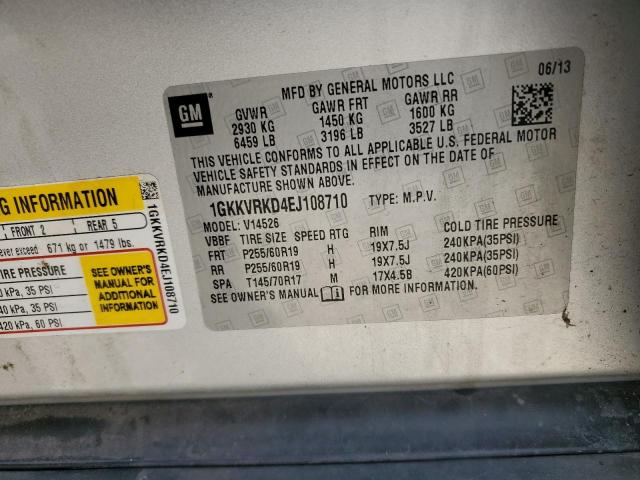 1GKKVRKD4EJ108710 - 2014 GMC ACADIA SLT-1 SILVER photo 13