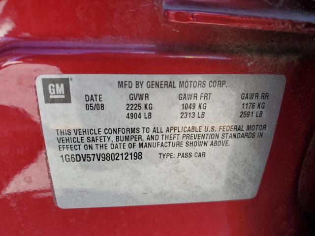 1G6DV57V980212198 - 2008 CADILLAC CTS HI FEATURE V6 RED photo 12