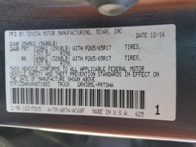 5TFCZ5AN1HX071883 - 2017 TOYOTA TACOMA DOUBLE CAB GRAY photo 12