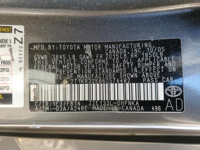 2T1KR32E86C574482 - 2006 TOYOTA COROLLA MA XR GRAY photo 12