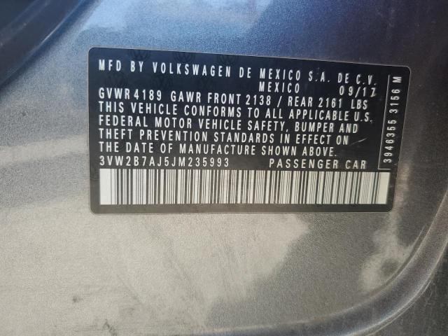 3VW2B7AJ5JM235993 - 2018 VOLKSWAGEN JETTA S ნაცრისფერი ფოტო 12