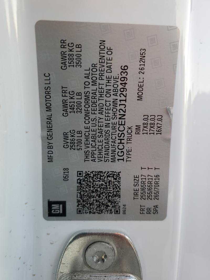 1GCHSCEN2J1294936 - 2018 CHEVROLET COLORADO LT WHITE photo 12