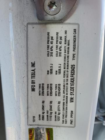 5YJ3E1EA3LF633426 - 2020 TESLA MODEL 3 Blanc photo 12