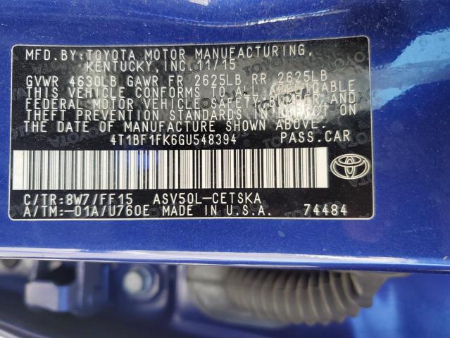 4T1BF1FK6GU548394 - 2016 TOYOTA CAMRY LE BLUE photo 13