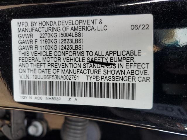19UUB6F53NA002751 - 2022 ACURA TLX TECH A BLACK photo 12