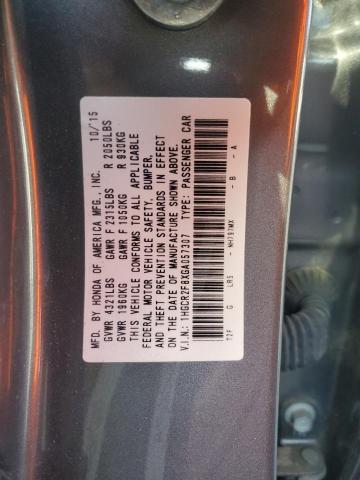 1HGCR2F8XGA057307 - 2016 HONDA ACCORD EXL GRAY photo 12