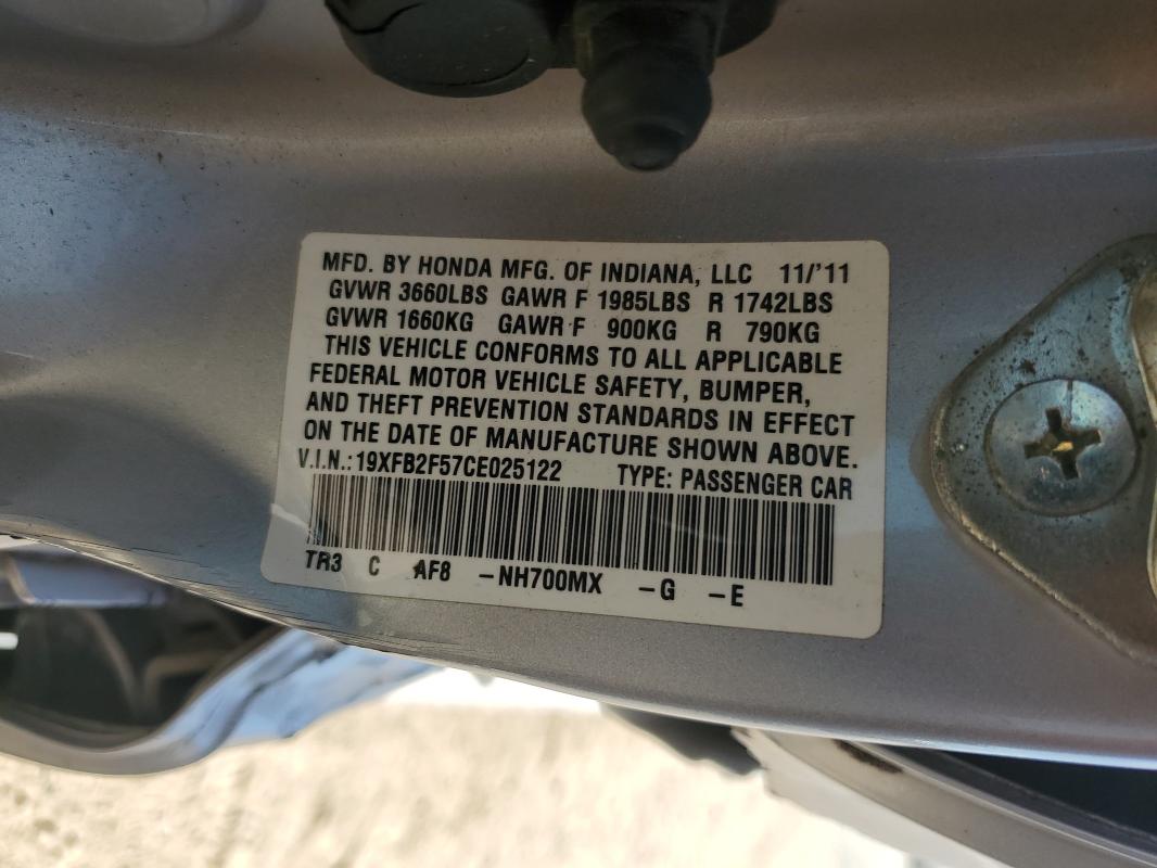 19XFB2F57CE025122 - 2012 HONDA CIVIC LX 银色 照片 12