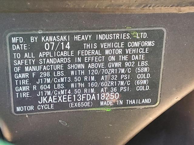 JKAEXEE13FDA18250 - 2015 KAWASAKI EX650 E GREEN photo 9