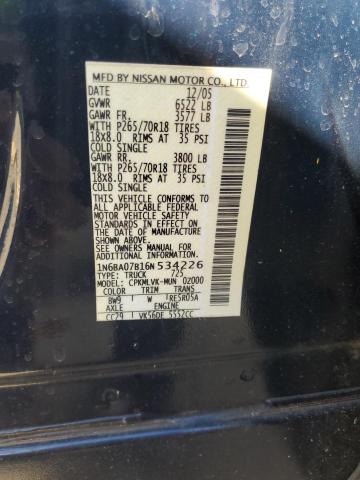 1N6BA07B16N534226 - 2006 NISSAN TITAN XE Mavi foto 12