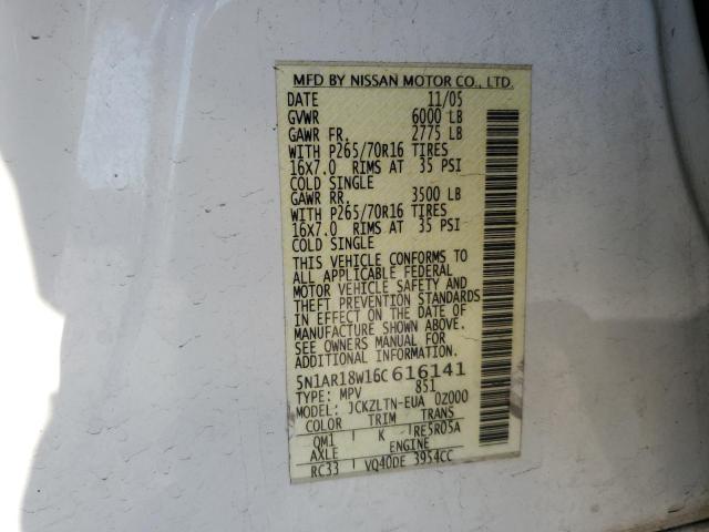 5N1AR18W16C616141 - 2006 NISSAN PATHFINDER LE WHITE photo 14