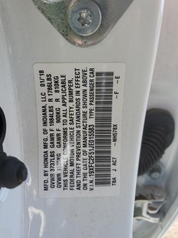 19XFC2F51JE015583 - 2018 HONDA CIVIC LX WHITE photo 12