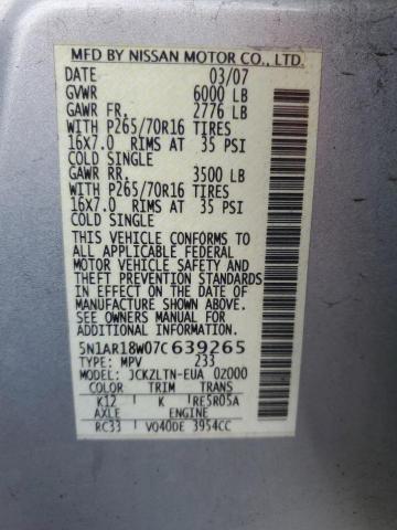 5N1AR18W07C639265 - 2007 NISSAN PATHFINDER LE 银色 照片 13