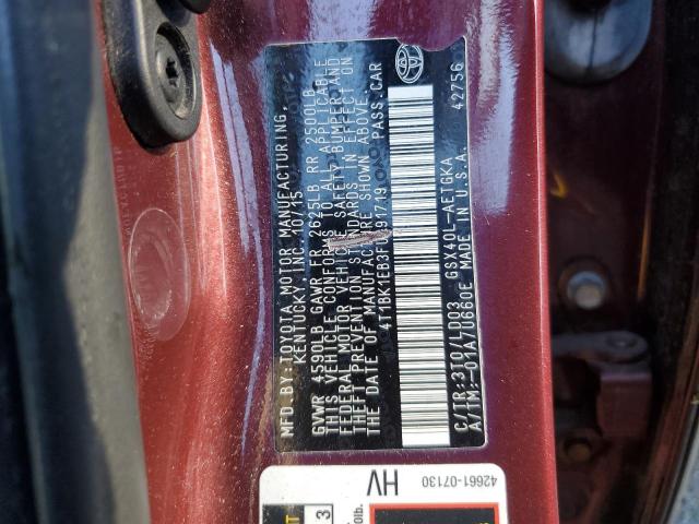 4T1BK1EB3FU191719 - 2015 TOYOTA AVALON XLE BURGUNDY photo 12