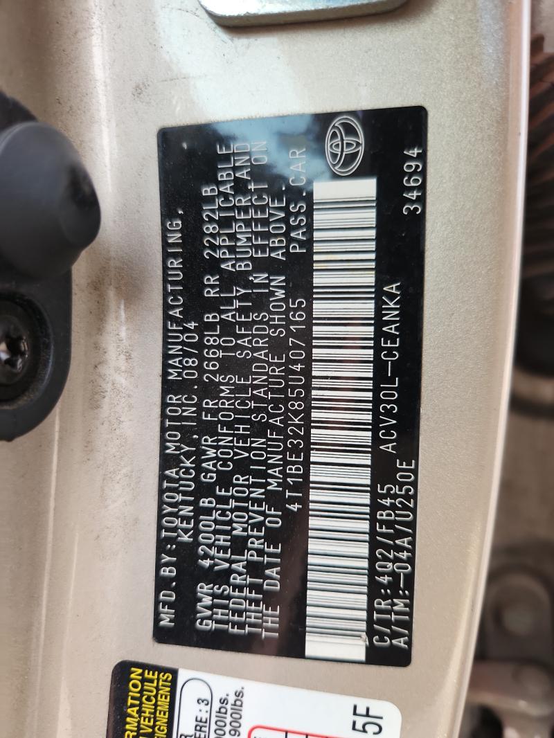 4T1BE32K85U407165 - 2005 TOYOTA CAMRY LE SILVER photo 12