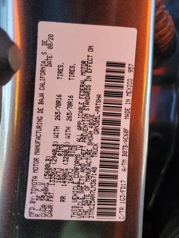 3TMCZ5AN7LM367148 - 2020 TOYOTA TACOMA DOUBLE CAB GRAY photo 12