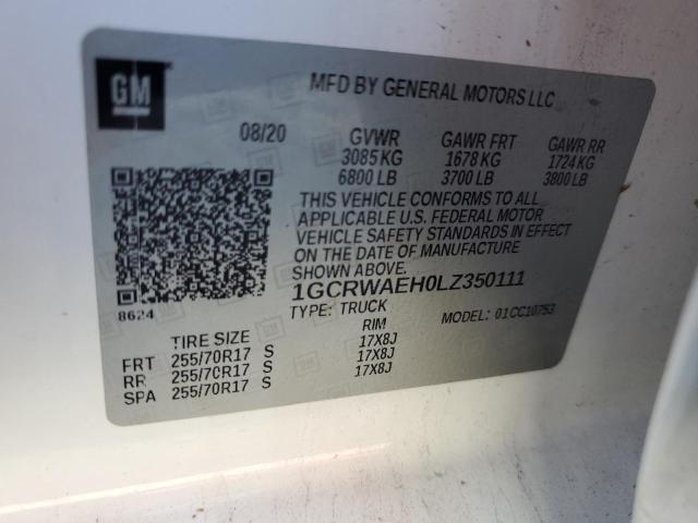 1GCRWAEH0LZ350111 - 2020 CHEVROLET SILVERADO C1500 თეთრი ფოტო 12