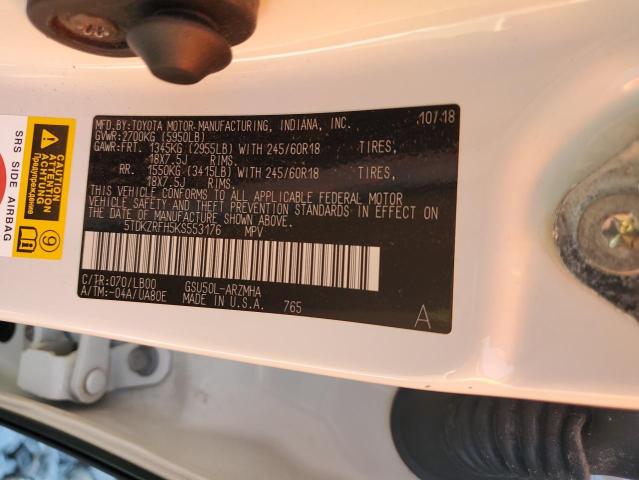 5TDKZRFH5KS553176 - 2019 TOYOTA HIGHLANDER SE WHITE photo 12