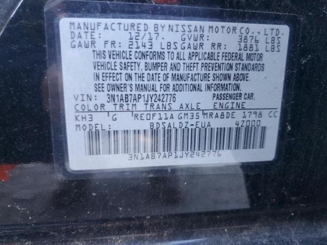 3N1AB7AP1JY242776 - 2018 NISSAN SENTRA S Қара фото 12