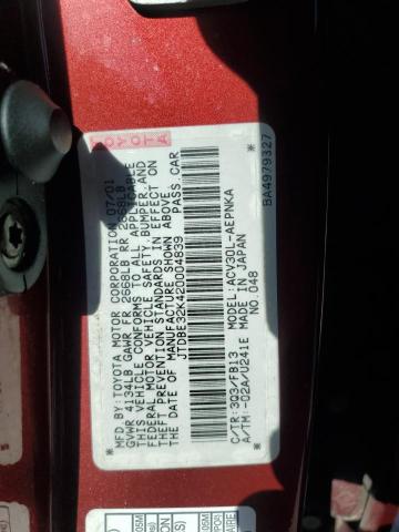 JTDBE32K420004839 - 2002 TOYOTA CAMRY LE 勃艮第红 照片 12