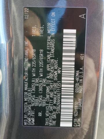5TDGZRAHXNS111351 - 2022 TOYOTA HIGHLANDER XLE GRAY photo 13