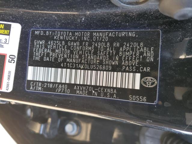 4T1C31AK0LU526809 - 2020 TOYOTA CAMRY LE 黑色 照片 12