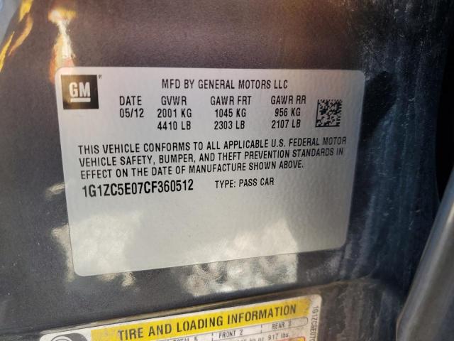 1G1ZC5E07CF360512 - 2012 CHEVROLET MALIBU 1LT 石墨色 照片 12