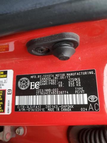 2T1KU4EEXBC638774 - 2011 TOYOTA COROLLA MA RED photo 13