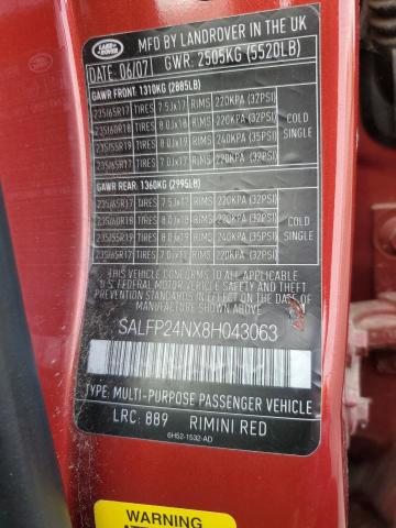 SALFP24NX8H043063 - 2008 LAND ROVER LR2 SE RED photo 13