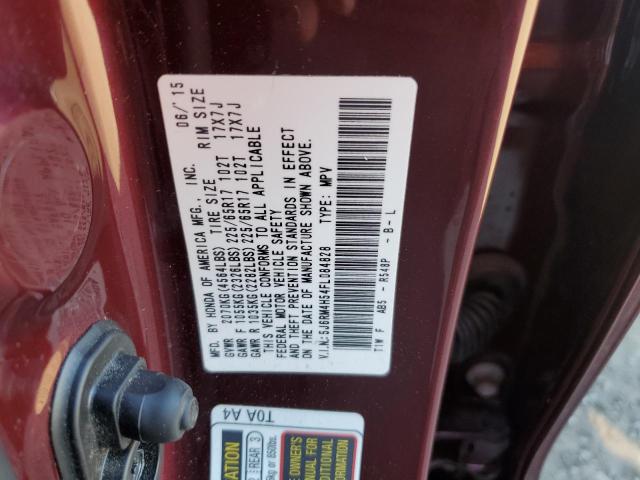 5J6RM4H54FL084828 - 2015 HONDA CR-V EX BURGUNDY photo 13